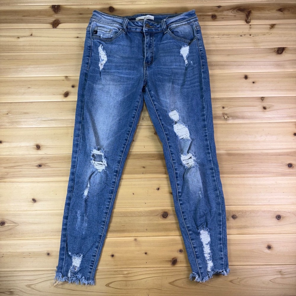Kancan Jean Womens 28 Distressed Skinny Ankle Mid Rise Denim Blue Jeans